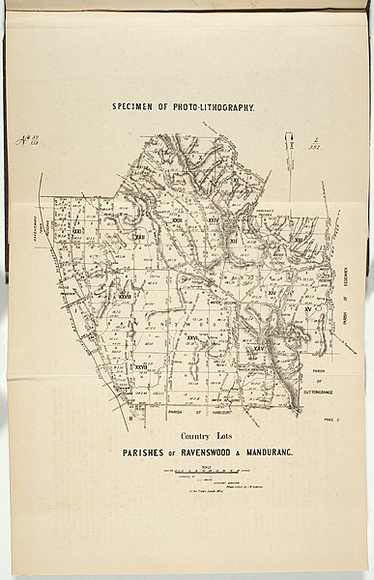 Title: b'Parishes of Ravenswood and Mandurang.' | Date: 1860 | Technique: b'photo-lithograph, printed in black ink, from one stone'