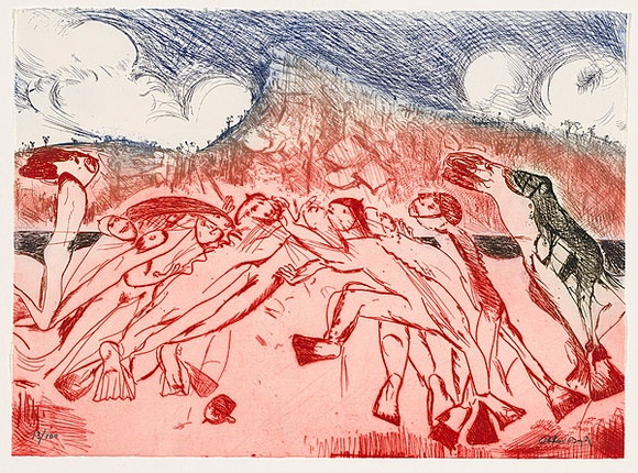 Artist: b'BOYD, Arthur' | Title: b'Shoalhaven bathers' | Date: 1987 | Technique: b'etching, printed in colour a la poup\xc3\xa9e, from one plate' | Copyright: b'This work appears on screen courtesy of Bundanon Trust'