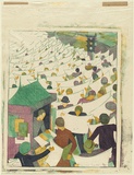 Artist: Spowers, Ethel. | Title: Special edition | Date: 1936 | Technique: linocut, printed in colour from four blocks  (mauve, viridian, yellow ochre, dark blue)