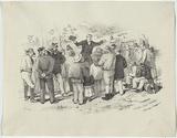 Artist: b'GILL, S.T.' | Title: b'Sunday camp meeting, Forrest Creek.' | Date: 1852 | Technique: b'lithograph, printed in black ink, from one stone'