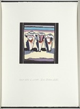 Artist: b'White, Robin.' | Title: b'Not titled (three broken shells).' | Date: 1985 | Technique: b'woodcut, printed in black ink, from one block; handcoloured'