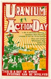 Artist: Lane, Leonie. | Title: Uranium action day: a day of information exchange & discussion about the uranium campaigh & how we can be involved. | Date: (1979) | Technique: screenprint, printed in colour, from three stencils | Copyright: © Leonie Lane