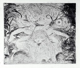 Artist: b'BOYD, Arthur' | Title: bNude washing in a creek with watching head and ram's head. | Date: (1962-63) | Technique: b'etching, printed in black ink, from one plate' | Copyright: b'Reproduced with permission of Bundanon Trust'