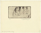 Artist: b'WALKER, Murray' | Title: b'Two studies of mother and baby' | Date: 1965 | Technique: b'drypoint, printed in black ink, from one plate'