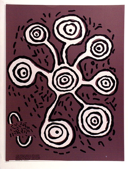 Title: b'Central Australian Aboriginal ground painting..' | Date: c.1970 | Technique: b'screenprint, printed in colour, from two stencils'