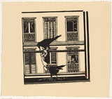 Artist: b'Thorpe, Lesbia.' | Title: b'The intruder' | Date: 1989 | Technique: b'linocut, printed in black ink, from one block'