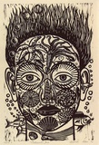 Artist: KLEIN, Deborah | Title: Underwater face | Date: 1996, 28 September | Technique: linocut, printed in black ink, from one block