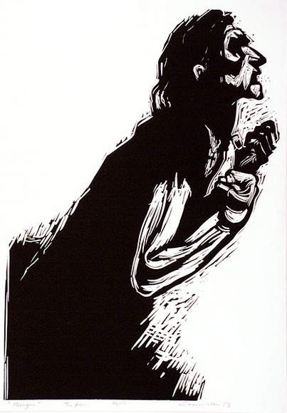 Artist: b'Counihan, Noel.' | Title: b'Hunger.' | Date: 1959 | Technique: b'linocut, printed in black ink, from one block'