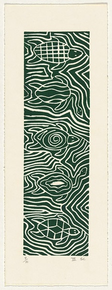 Artist: b'Clarmont, Sammy.' | Title: b'Turtles swimming' | Date: 1997, November | Technique: b'linocut, printed in green ink, from one block'