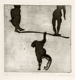 Artist: b'BALDESSIN, George' | Title: b'Acrobats.' | Date: 1964 | Technique: b'colour etching and aquatint printed in intaglio and in relief'