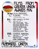 Artist: b'EARTHWORKS POSTER COLLECTIVE' | Title: b'Films from Greater Union Awards 1976.' | Date: 1976 | Technique: b'screenprint, printed in colour, from two stencils'