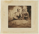 Artist: b'van RAALTE, Henri' | Title: b'An idyll.' | Date: c.1920 | Technique: b'drypoint, printed in brown ink with plate-tone, from one plate'