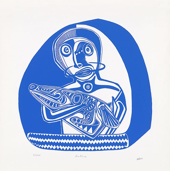Artist: b'Lasisi, David.' | Title: b'Saben' | Date: 1976 | Technique: b'screenprint, printed in blue ink, from one stencil'