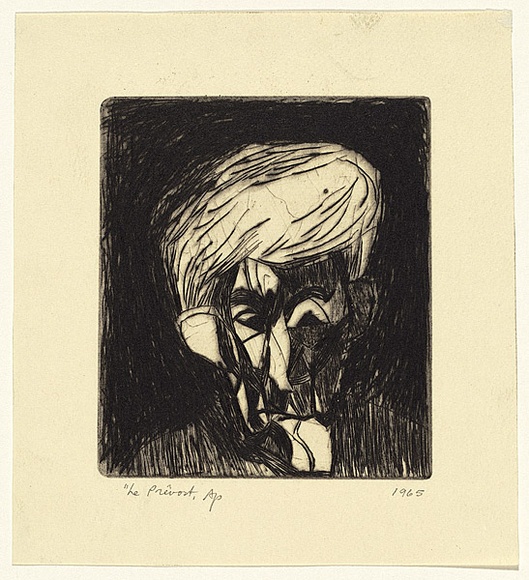 Artist: b'WALKER, Murray' | Title: b'Le Prevost' | Date: 1965 | Technique: b'etching and drypoint, printed in black ink, from one plate'