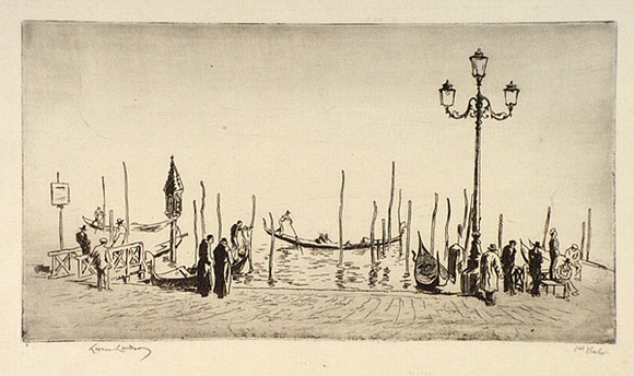 Artist: LINDSAY, Lionel | Title: Venice from San Giorgio | Date: 1938 | Technique: etching, printed in warm black ink with plate-tone, from one plate | Copyright: Courtesy of the National Library of Australia