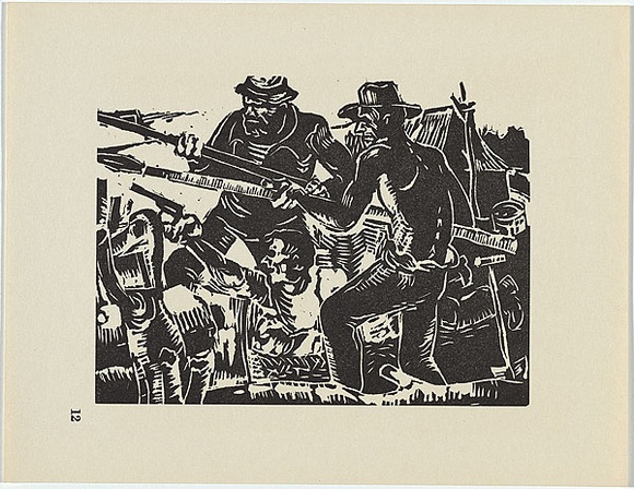 Artist: b'Miller, Peter.' | Title: b'The pikeman.' | Date: 1954 | Technique: b'linocut, printed in black ink, from one block'