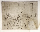 Artist: b'Barwell, Jennifer.' | Title: b'(Two girls in the garden).' | Date: (1955) | Technique: b'drypoint printed in brown ink with plate-tone, from one plate'