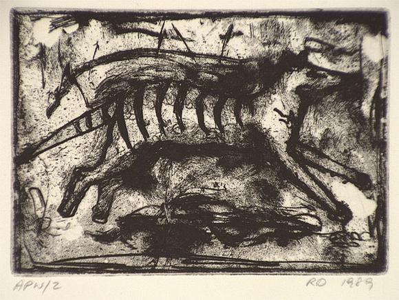 Artist: b'Daw, Robyn.' | Title: b'not titled [leaping tiger]' | Date: 1989, November | Technique: b'etching, printed in black ink, from one plate'