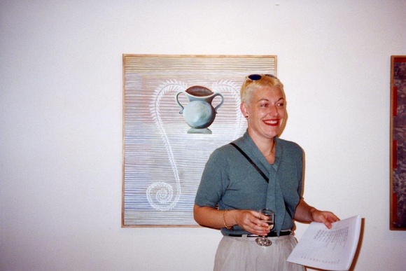 Title: b'Curator Deborah Clark at exhibition opening aGOG, Canberra.'