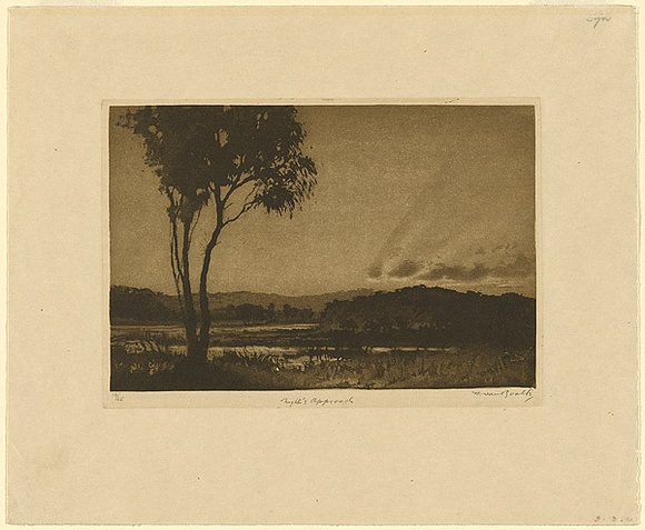 Artist: van RAALTE, Henri | Title: Night's approach | Date: c.1926 | Technique: aquatint, printed in warm black ink, from one plate