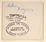 Artist: b'COLEING, Tony' | Title: b'Exhibition announcement Works on Paper 3rd to 20th August.' | Date: 1973 | Technique: b'rubber stamp'
