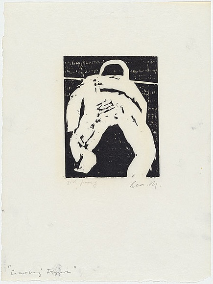 Artist: b'MADDOCK, Bea' | Title: b'Crawling figure' | Date: July 1964 | Technique: b'woodcut, printed in black ink by hand-burnishing, from one pine block'