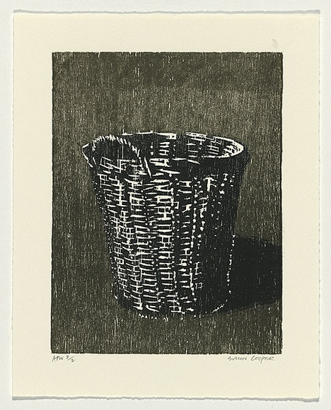 Artist: b'Cooper, Simon.' | Title: b'Still life (vessel of integrity)' | Date: 1999, November | Technique: b'woodcut, printed in brown and black ink, from two blocks'