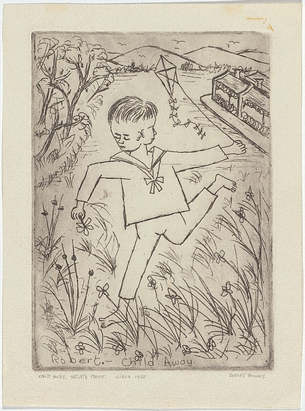 Artist: b'Rooney, Robert.' | Title: b'Child away' | Date: 1955 | Technique: b'soft-ground etching and aquatint, printed in warm black ink, from one plate' | Copyright: b'\xc2\xa9 the artist'