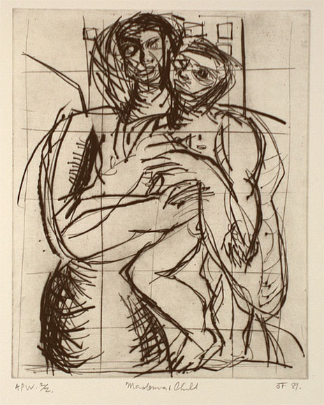 Artist: b'Furlonger, Joe.' | Title: b'Madonna and child (no.2) [with white background]' | Date: 1989 | Technique: b'etching, printed in black ink, from one plate'