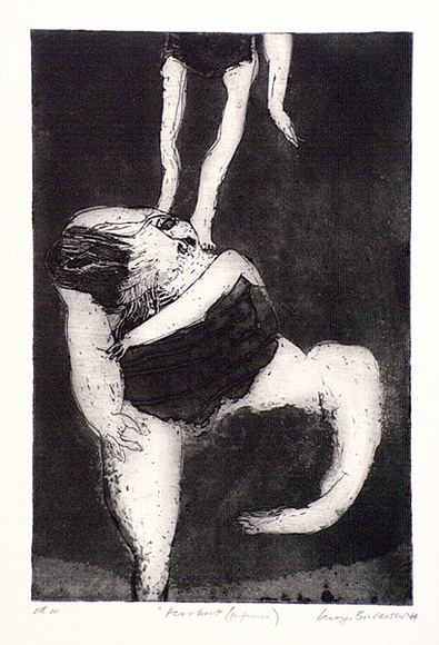 Artist: b'BALDESSIN, George' | Title: b'Acrobat (performer).' | Date: 1964 | Technique: b'etching and aquatint, printed in black ink, from one plate'