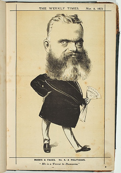 Title: b'A politician [The Hon. J.J. Casey].' | Date: 8 November 1873 | Technique: b'lithograph, printed in colour, from multiple stones'