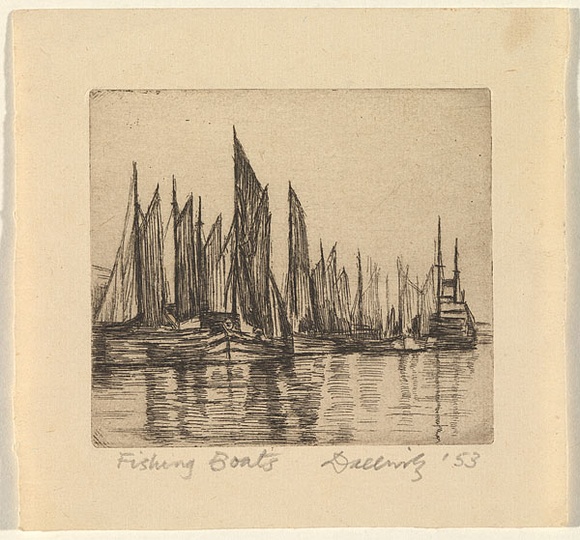 Artist: b'Dallwitz, David.' | Title: b'Fishing boats.' | Date: 1953 | Technique: b'etching, printed in black ink, from one plate'