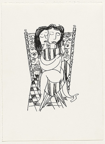 Artist: b'Blackman, Charles.' | Title: b'not titled [two seated lovers].' | Date: 1984 | Technique: b'screenprint, printed in black ink, from one stencil'