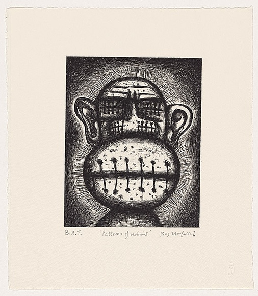 Artist: b'Mombassa, Reg.' | Title: b'Pattens of restraint' | Date: 2004 | Technique: b'etching and aquatint, printed in black ink, from one plate'