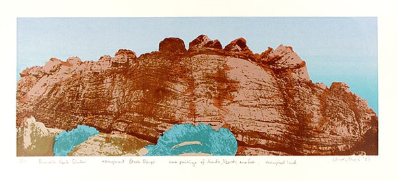 Artist: b'Black, Wendy.' | Title: b'Buandik rock shelter.' | Date: 1987 | Technique: b'screenprint, printed in colour, from multiple stencils'