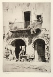 Artist: LINDSAY, Lionel | Title: The wash, Taormina | Date: 1927 | Technique: drypoint, printed in brown ink with plate-tone, from one plate | Copyright: Courtesy of the National Library of Australia