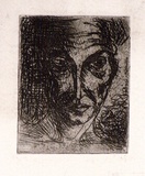 Artist: b'Barwell, Geoff.' | Title: b'(Head).' | Date: (1955) | Technique: b'etching, printed in dark brown ink with plate-tone'