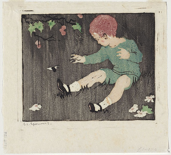 Artist: b'Spowers, Ethel.' | Title: b'The bee.' | Date: c.1925 | Technique: b'linocut, printed in colour in the Japanese manner, from multiple blocks'