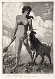 Artist: b'LINDSAY, Lionel' | Title: b'Bacchante and goat' | Date: 1908-09 | Technique: b'etching, aquatint and softground etching, printed in black ink, from one plate' | Copyright: b'Courtesy of the National Library of Australia'