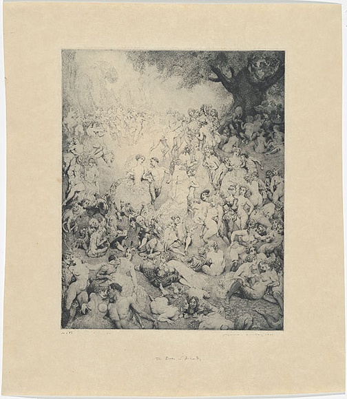 Artist: b'LINDSAY, Norman' | Title: b'The Duke in Arcady' | Date: 1925 | Technique: b'etching and stipple, printed in   blue-black ink, from one copper plate'