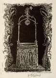 Artist: OGILVIE, Helen | Title: not titled [Carved stone wishing well, ornamental border]. | Date: c.1947 | Technique: wood-engraving, printed in black ink, from one block