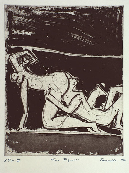 Artist: b'Fransella, Graham.' | Title: b'Two figures' | Date: 1992 | Technique: b'softground etching and aquatint, printed in black ink, from one plate' | Copyright: b'Courtesy of the artist'