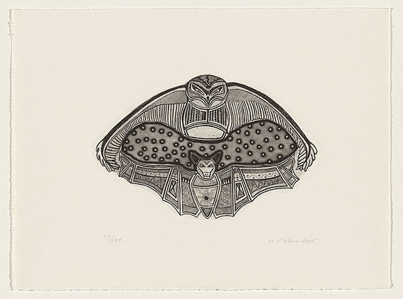 Artist: b'Wone, Nicola.' | Title: b'Owl and Bat Totem.' | Date: 2006 | Technique: b'etching and aquatint, printed in black ink, from one plate'