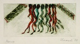 Artist: SHEARER, Mitzi | Title: The faun's afternoon out | Date: 1978 | Technique: etching, printed in green ink with plate-tone, from one  plate, hand-coloured with felt-tipped pen