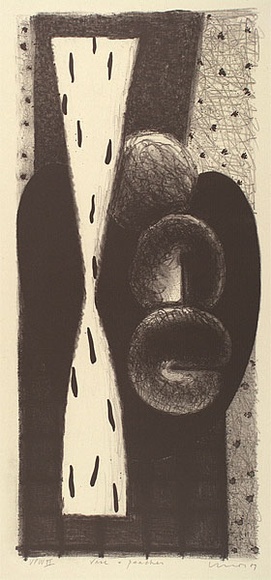 Artist: b'Lincoln, Kevin.' | Title: b'Vase and peaches' | Date: 1989 | Technique: b'lithograph, printed in black ink, from one stone'