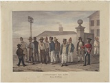 Artist: b'Earle, Augustus.' | Title: b'A government jail gang, Sydney N.S. Wales.' | Date: 1830 | Technique: b'lithograph, printed in black ink, from one stone; hand-coloured'