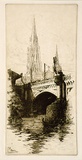 Artist: b'Bull, Norma C.' | Title: bSt Paul's and Princes Bridge, Melbourne. | Date: 1939 | Technique: b'etching, printed in brown ink, from one plate'