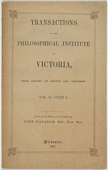 Title: b'Transactions of the Philosophical Institute of Victoria Vol.II part 1' | Date: 1857 | Technique: b'letterpress; lithography; engraving'