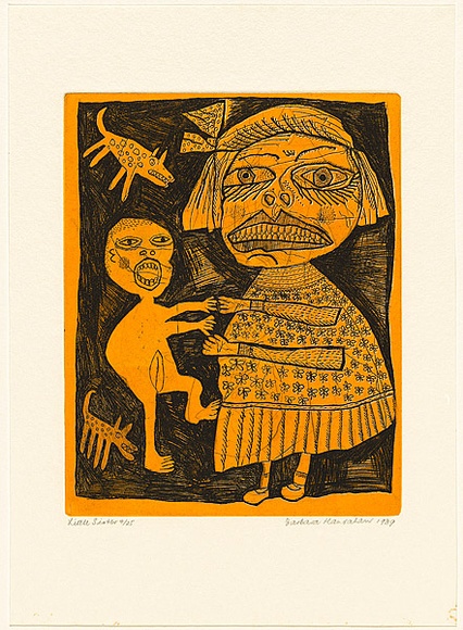 Artist: b'HANRAHAN, Barbara' | Title: b'Little sister' | Date: 1989 | Technique: b'etching, printed in colour from one plate'