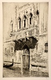 Artist: LINDSAY, Lionel | Title: Marble balcony, Palazzo Chiarrabia, Venice. | Date: 1937 | Technique: etching, printed in brown ink with plate-tone, from one plate | Copyright: Courtesy of the National Library of Australia